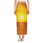 Sunset Over Sea Print Side Slit Maxi Skirt