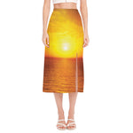 Sunset Over Sea Print Side Slit Midi Skirt