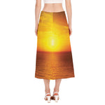 Sunset Over Sea Print Side Slit Midi Skirt