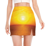 Sunset Over Sea Print Side Slit Mini Skirt