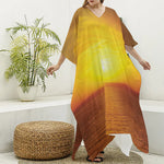 Sunset Over Sea Print Silk V-Neck Kaftan Dress