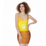 Sunset Over Sea Print Sleeveless Bodycon Dress