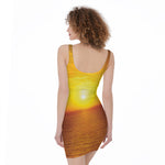 Sunset Over Sea Print Sleeveless Bodycon Dress