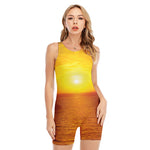 Sunset Over Sea Print Sleeveless One Piece Swimsuit
