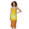 Sunset Over Sea Print Slim Fit Midi Cami Dress