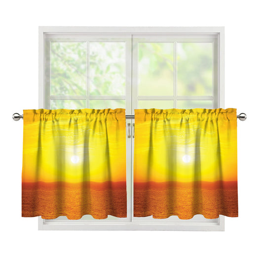 Sunset Over Sea Print Tier Curtains