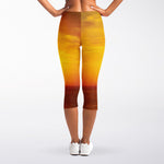 Sunset Over Sea Print Women's Capri Leggings