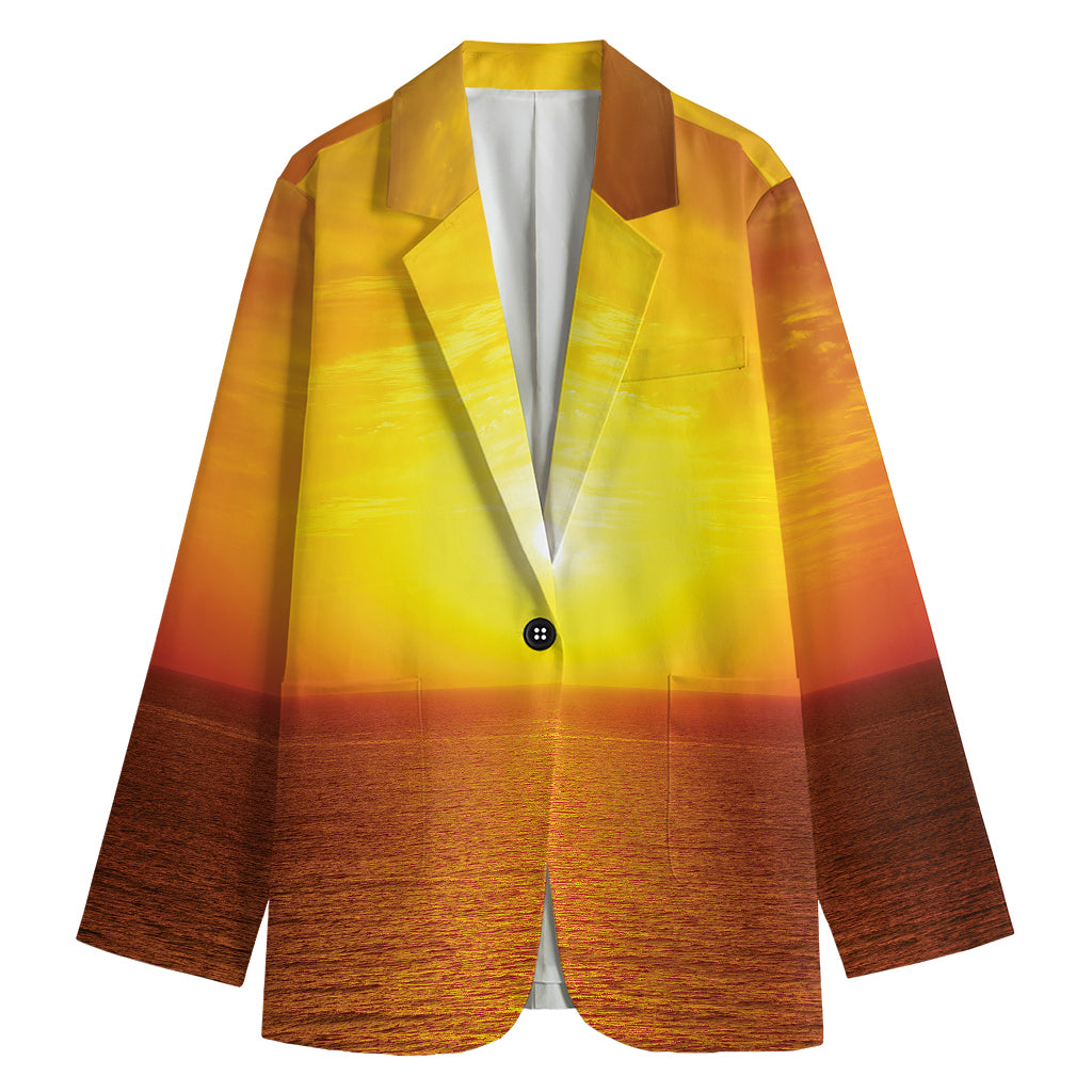 Sunset Over Sea Print Women's Cotton Blazer