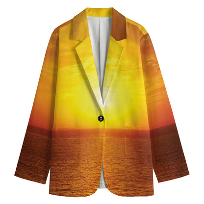 Sunset Over Sea Print Women's Cotton Blazer