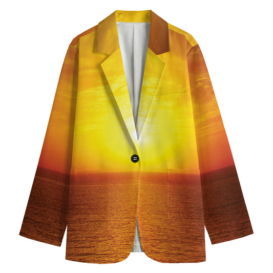 Sunset Over Sea Print Women's Cotton Blazer