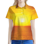 Sunset Over Sea Print Women's Polo Shirt