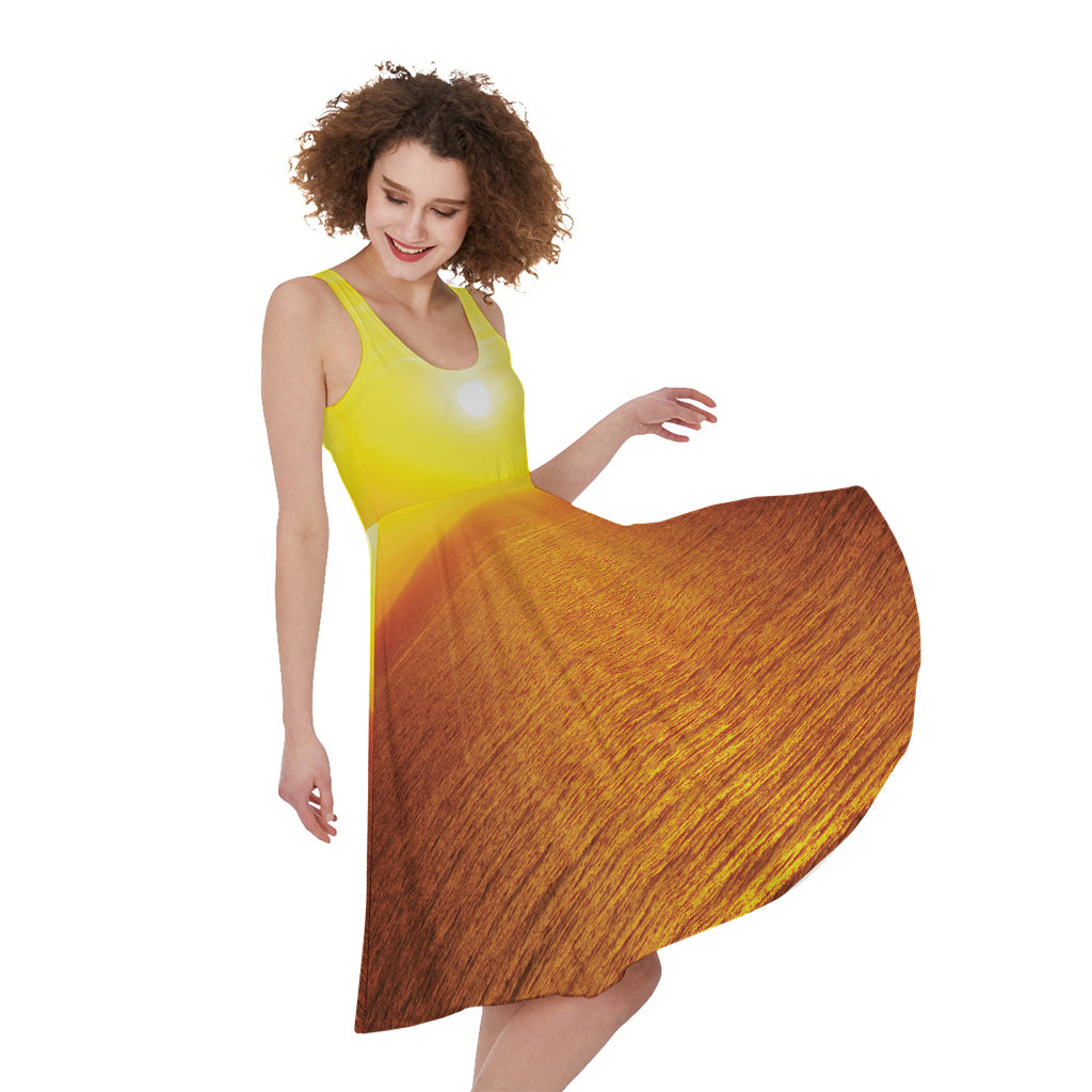 Sunset Over Sea Print Women's Sleeveless Dress