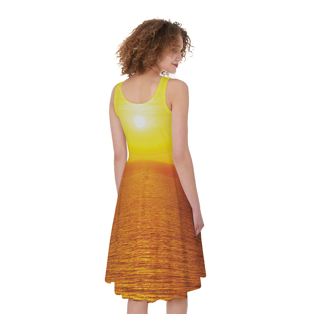 Sunset Over Sea Print Women's Sleeveless Dress