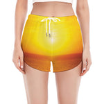 Sunset Over Sea Print Women's Split Running Shorts