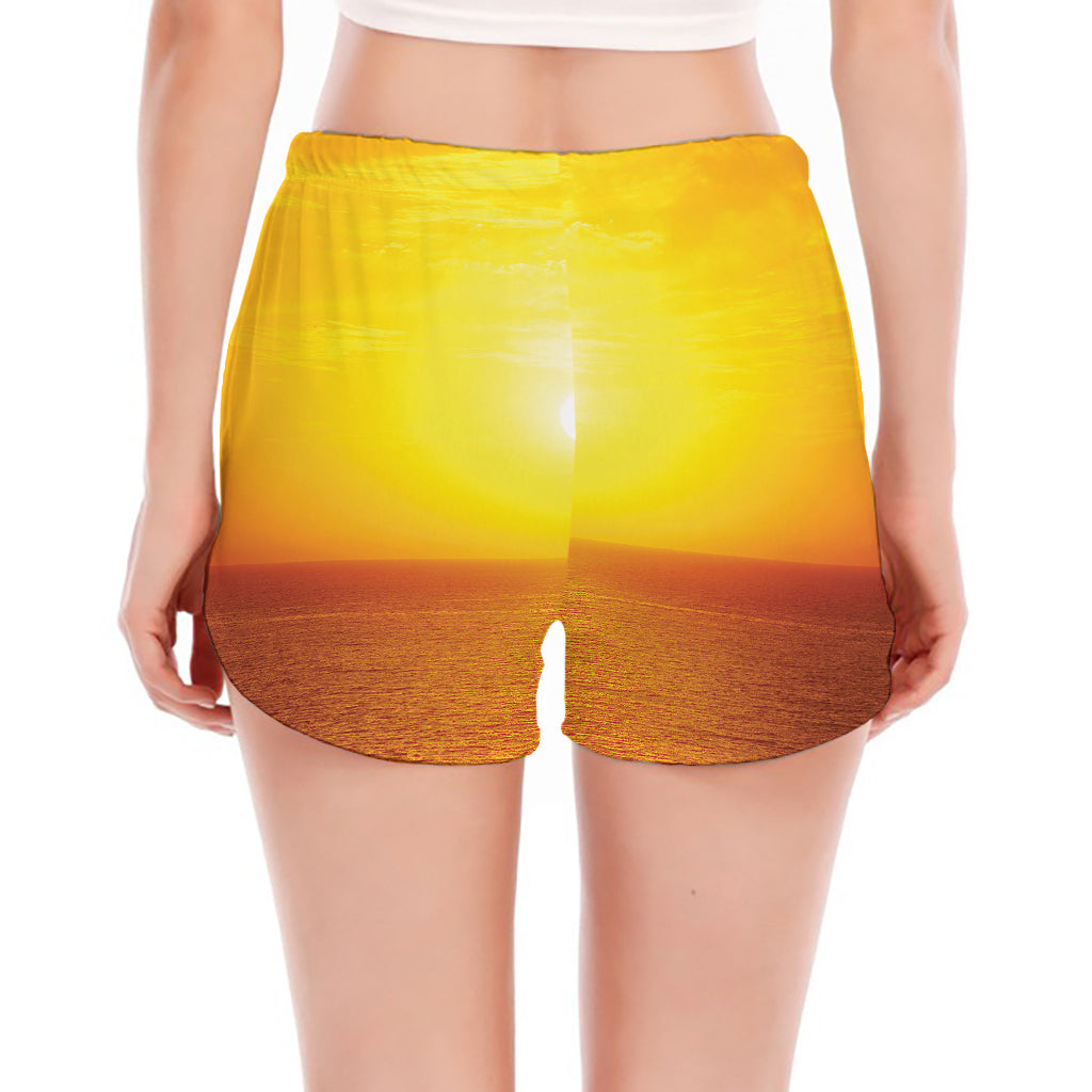 Sunset Over Sea Print Women's Split Running Shorts