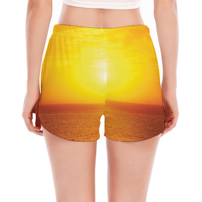 Sunset Over Sea Print Women's Split Running Shorts