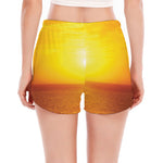 Sunset Over Sea Print Women's Split Running Shorts