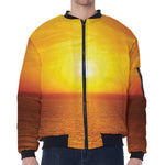 Sunset Over Sea Print Zip Sleeve Bomber Jacket