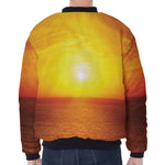 Sunset Over Sea Print Zip Sleeve Bomber Jacket