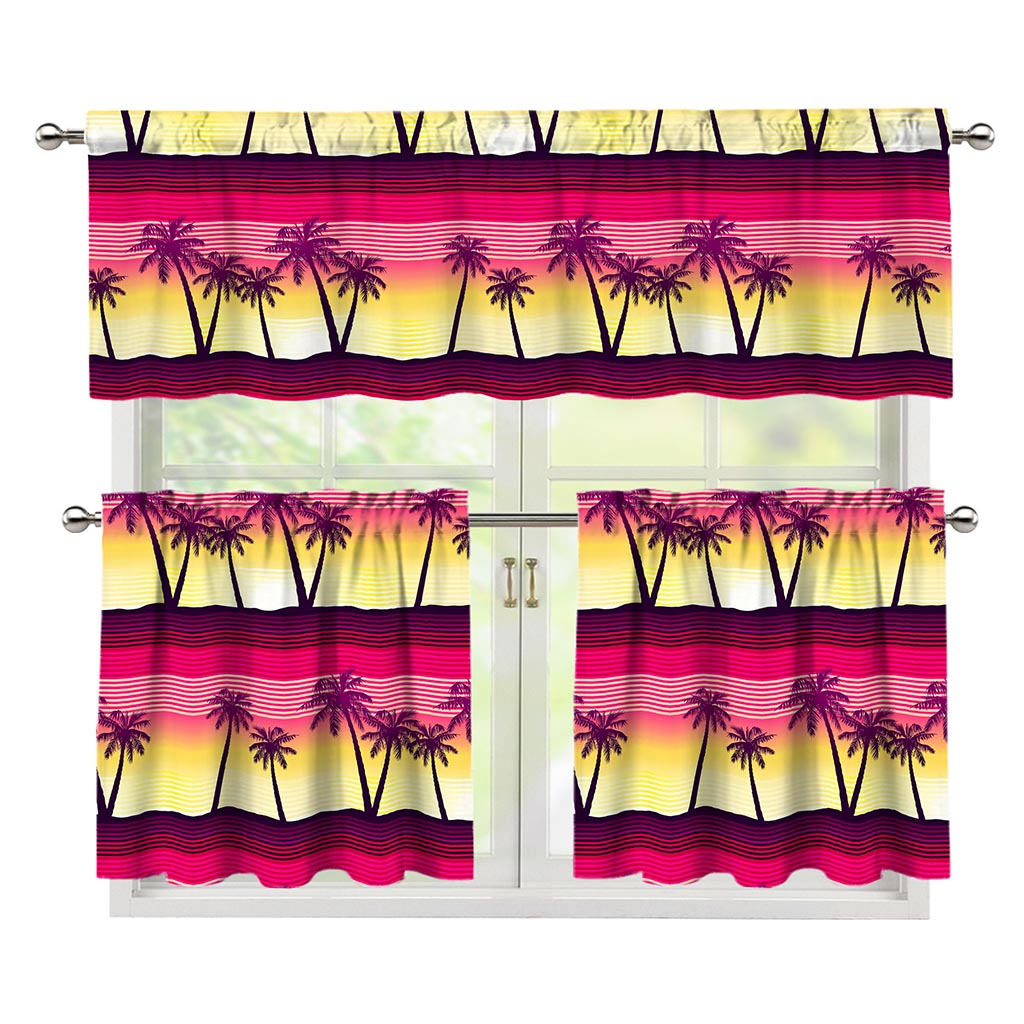 Sunset Palm Tree Pattern Print 3 Piece Kitchen Curtains