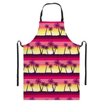 Sunset Palm Tree Pattern Print Bib Apron With Pocket