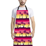 Sunset Palm Tree Pattern Print Bib Apron With Pocket