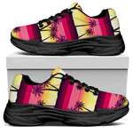Sunset Palm Tree Pattern Print Black Chunky Shoes