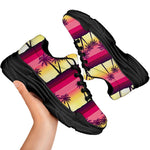 Sunset Palm Tree Pattern Print Black Chunky Shoes