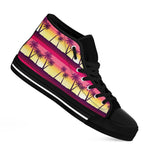 Sunset Palm Tree Pattern Print Black High Top Sneakers