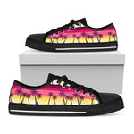 Sunset Palm Tree Pattern Print Black Low Top Sneakers