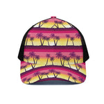 Sunset Palm Tree Pattern Print Black Mesh Trucker Cap