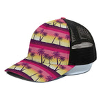 Sunset Palm Tree Pattern Print Black Mesh Trucker Cap
