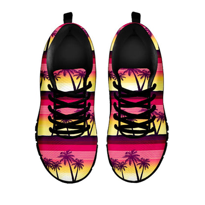 Sunset Palm Tree Pattern Print Black Running Shoes