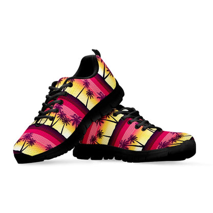 Sunset Palm Tree Pattern Print Black Running Shoes