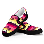 Sunset Palm Tree Pattern Print Black Slip On Sneakers
