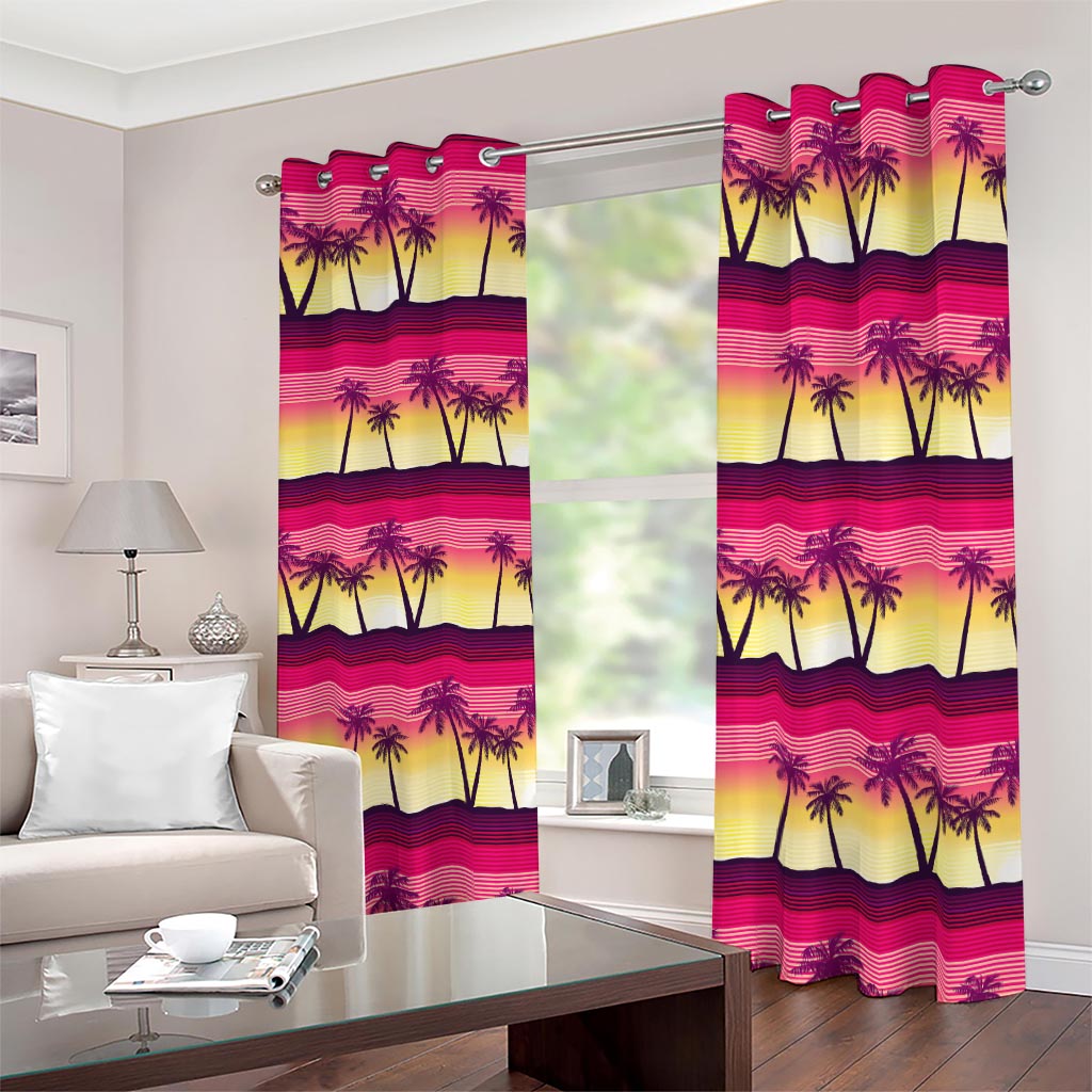 Sunset Palm Tree Pattern Print Blackout Grommet Curtains