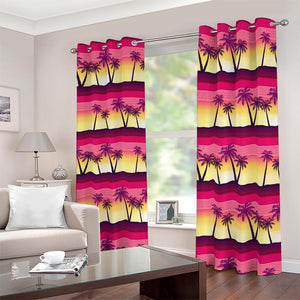 Sunset Palm Tree Pattern Print Blackout Grommet Curtains
