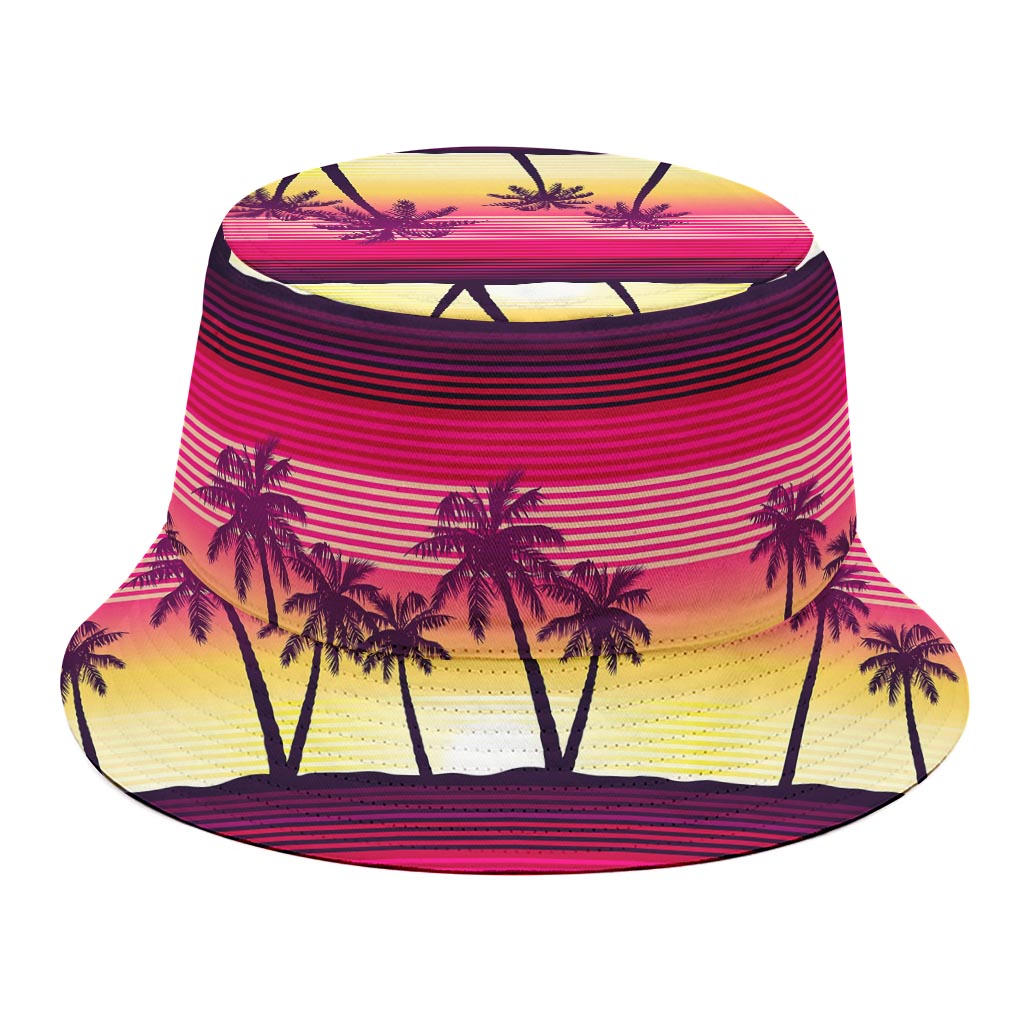 Sunset Palm Tree Pattern Print Bucket Hat