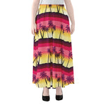 Sunset Palm Tree Pattern Print Chiffon Maxi Skirt