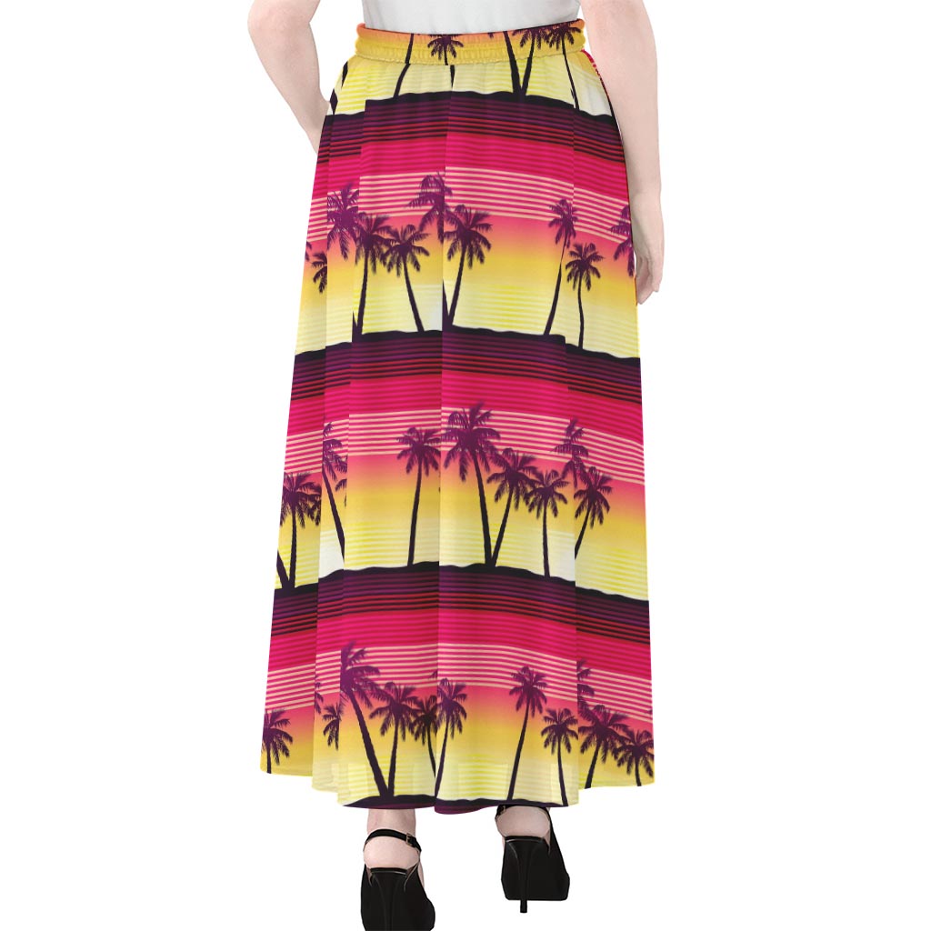 Sunset Palm Tree Pattern Print Chiffon Maxi Skirt
