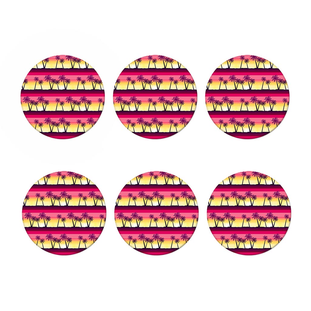 Sunset Palm Tree Pattern Print Coaster Set