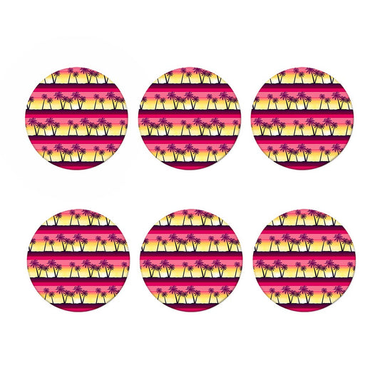 Sunset Palm Tree Pattern Print Coaster Set