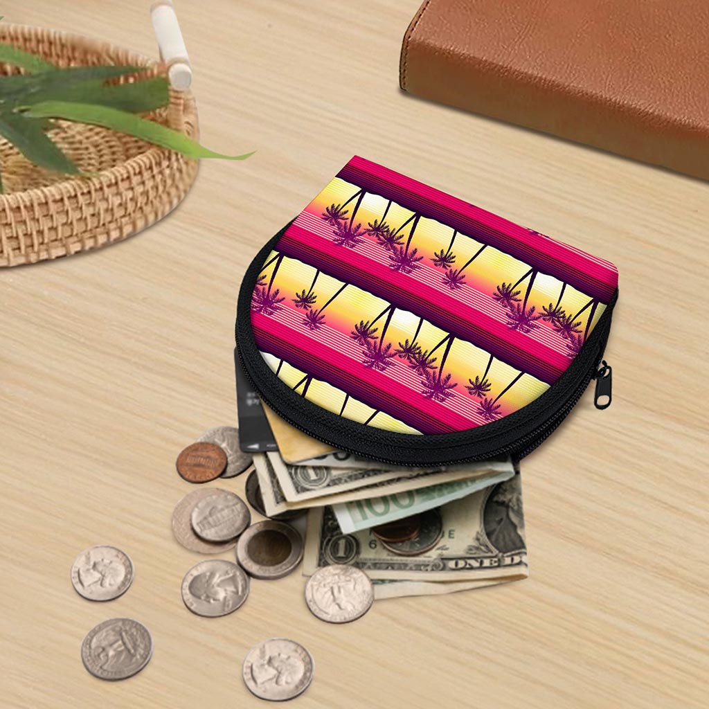 Sunset Palm Tree Pattern Print Coin Purse