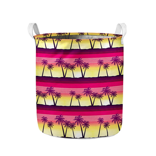 Sunset Palm Tree Pattern Print Collapsible Laundry Basket