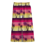 Sunset Palm Tree Pattern Print Cotton Front Slit Maxi Skirt