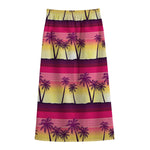 Sunset Palm Tree Pattern Print Cotton Front Slit Maxi Skirt