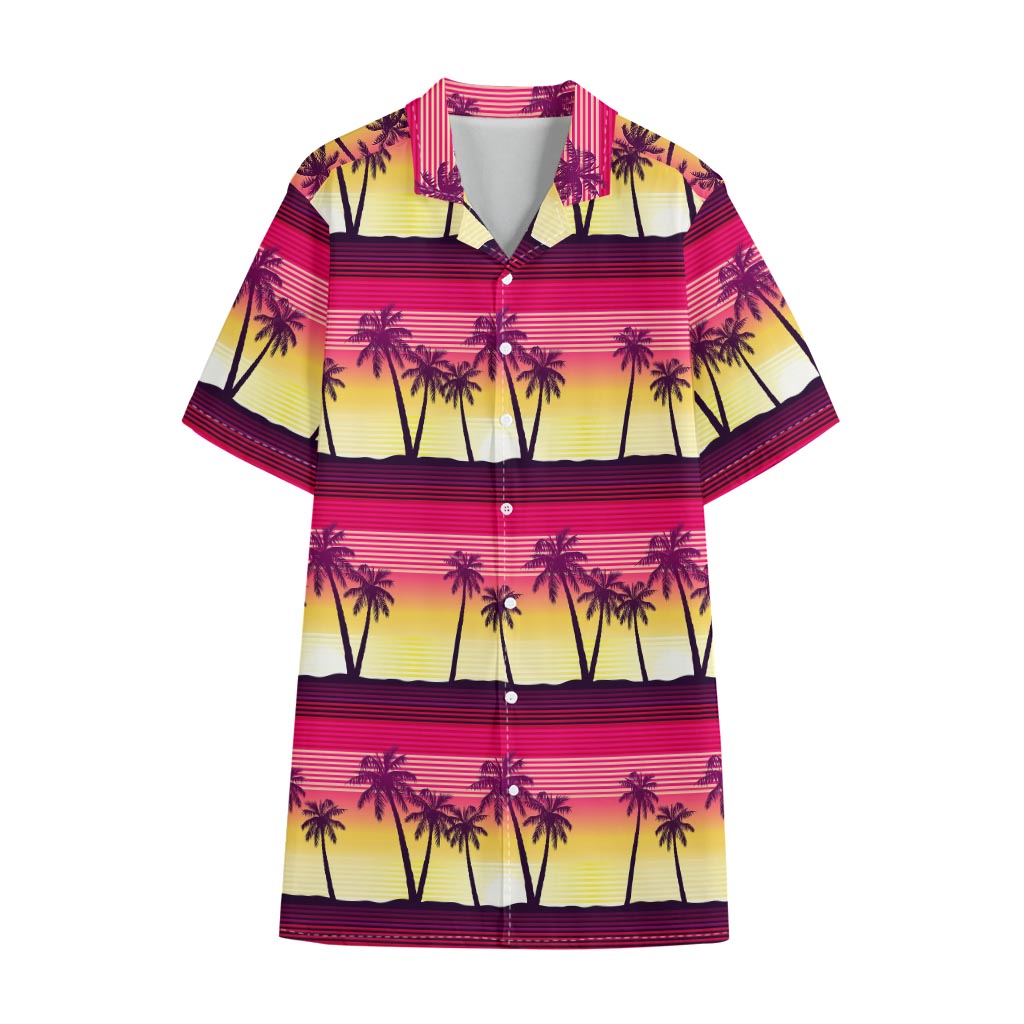 Sunset Palm Tree Pattern Print Cotton Hawaiian Shirt