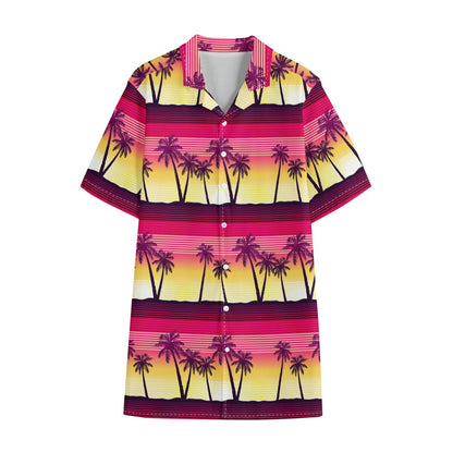 Sunset Palm Tree Pattern Print Cotton Hawaiian Shirt