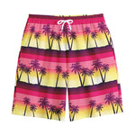 Sunset Palm Tree Pattern Print Cotton Shorts
