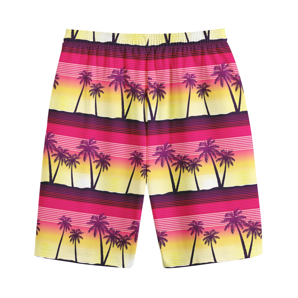 Sunset Palm Tree Pattern Print Cotton Shorts